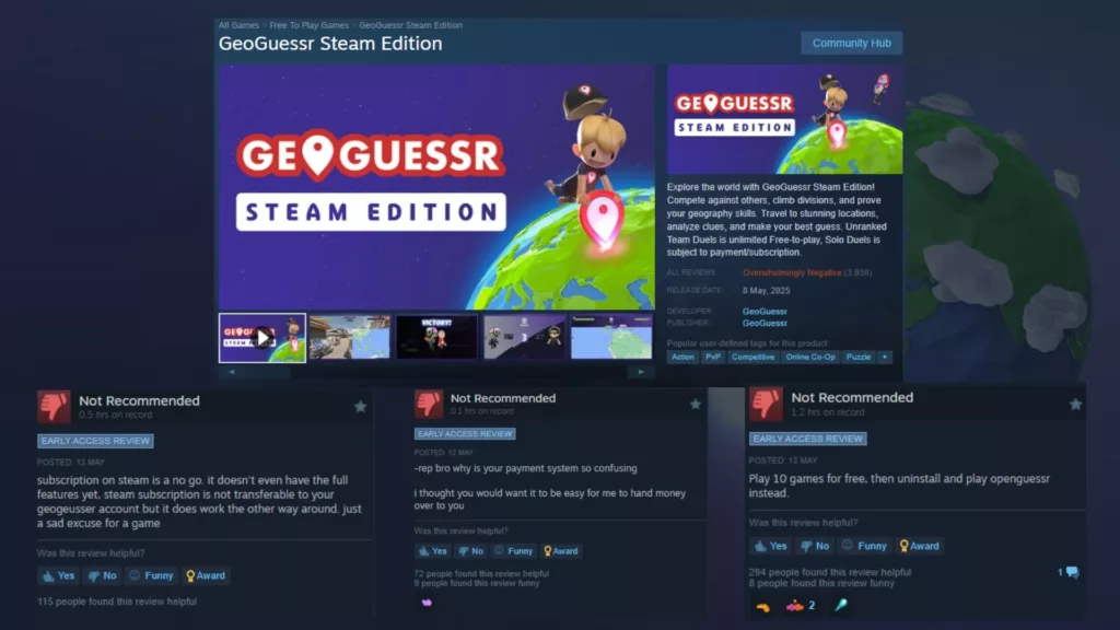 Graph 3: GeoGuessr Steam Store Page w/ Negative Reviews - Stream Hatchet