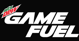 mountain dew game fuel logo - black background with white italic text
