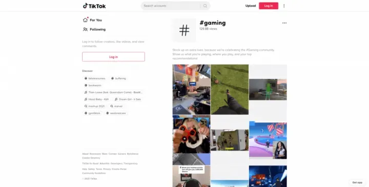 #gaming page on TikTok